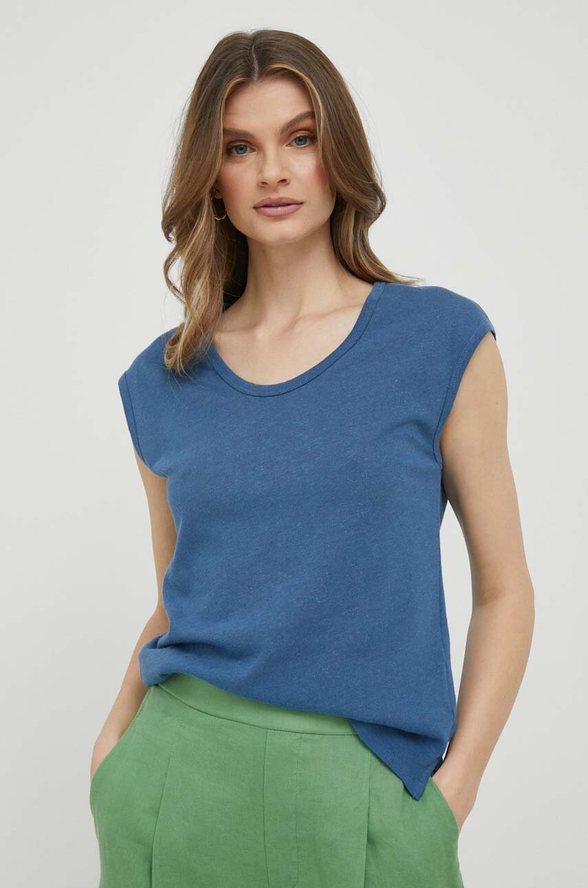 

Тениска с лен United Colors of Benetton в синьо, Син