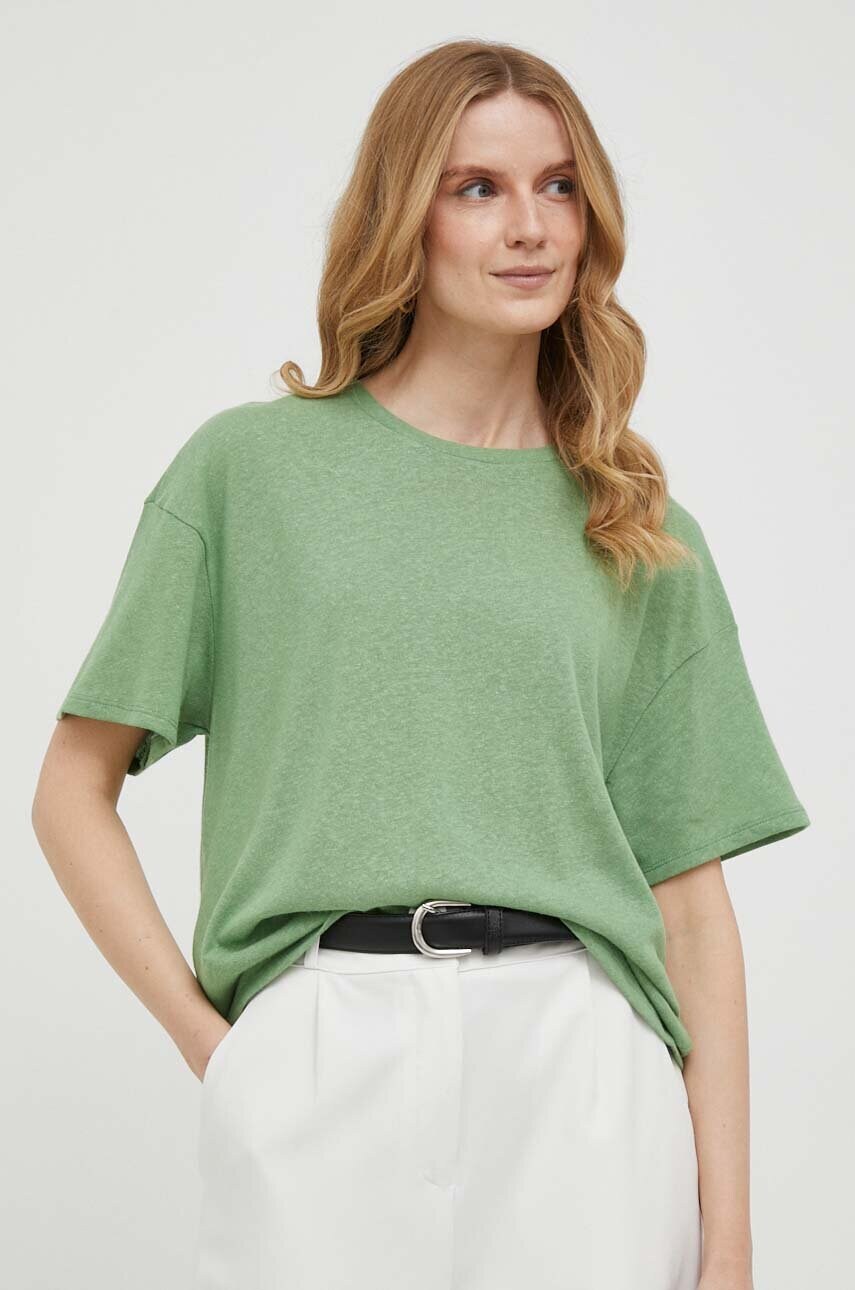 

Тениска с лен United Colors of Benetton в зелено, Зелен