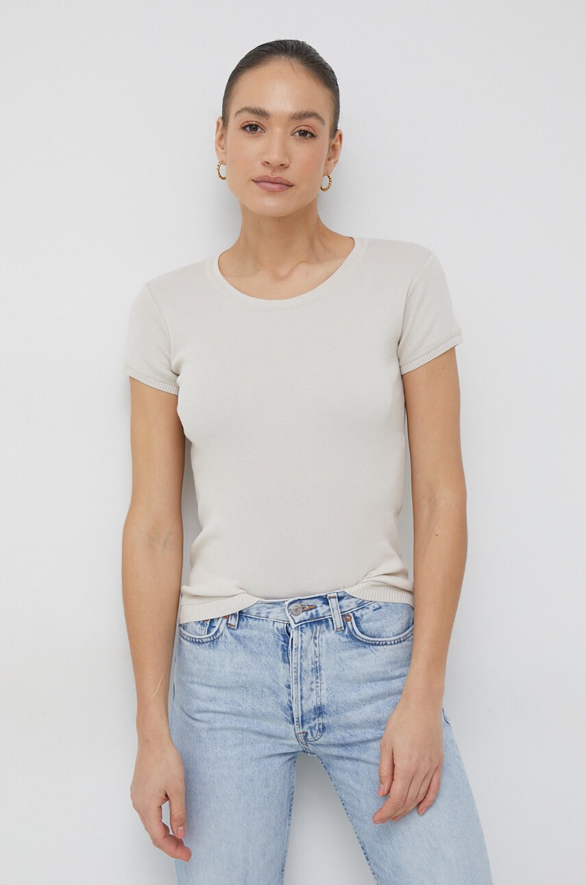 United Colors of Benetton tricou din bumbac culoarea bej
