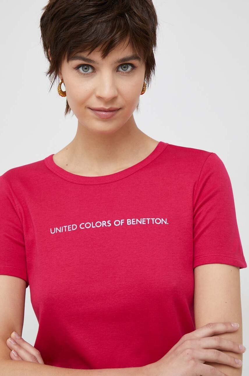 

Хлопковая футболка United Colors of Benetton цвет розовый