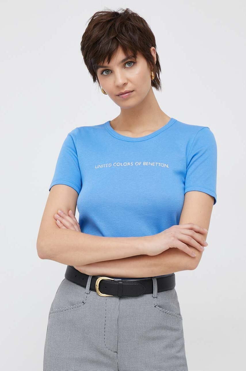 

Памучна тениска United Colors of Benetton в синьо, Син