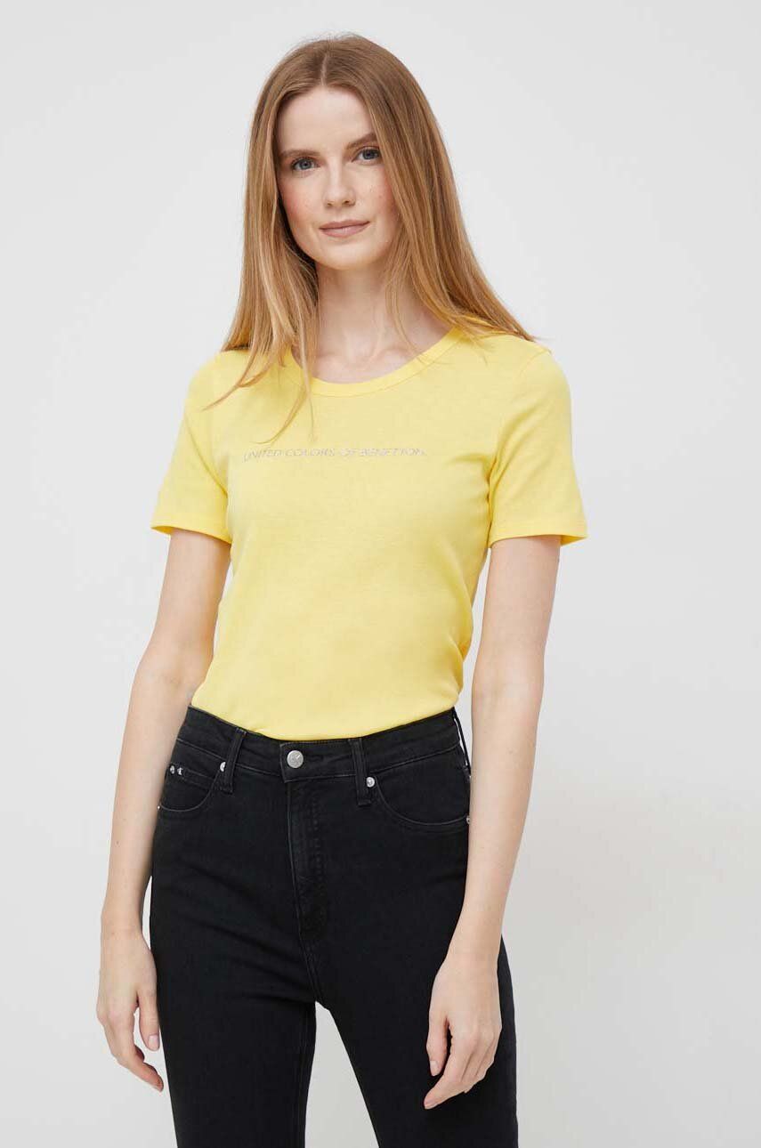 Bavlněné tričko United Colors of Benetton žlutá barva - žlutá -  100 % Bavlna