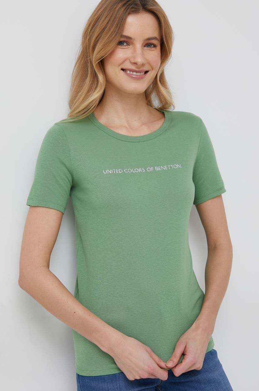 

Хлопковая футболка United Colors of Benetton цвет зелёный