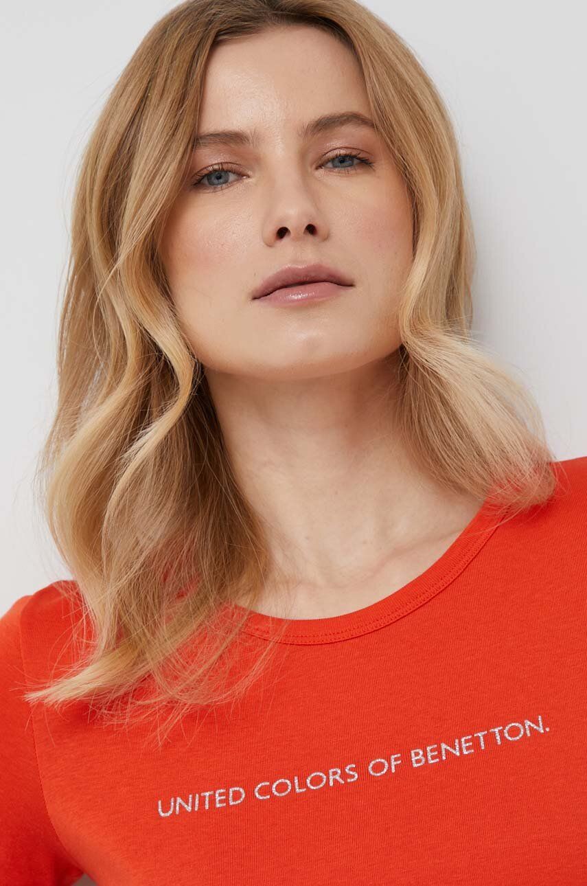 E-shop Bavlněné tričko United Colors of Benetton oranžová barva