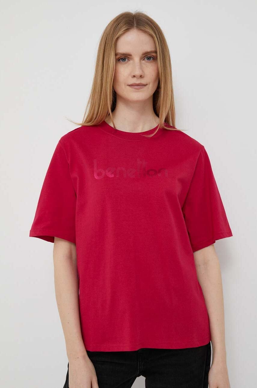 

Памучна тениска United Colors of Benetton в розово, Розов