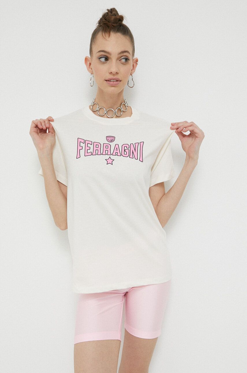 Chiara Ferragni tricou din bumbac Ferragni Print culoarea bej
