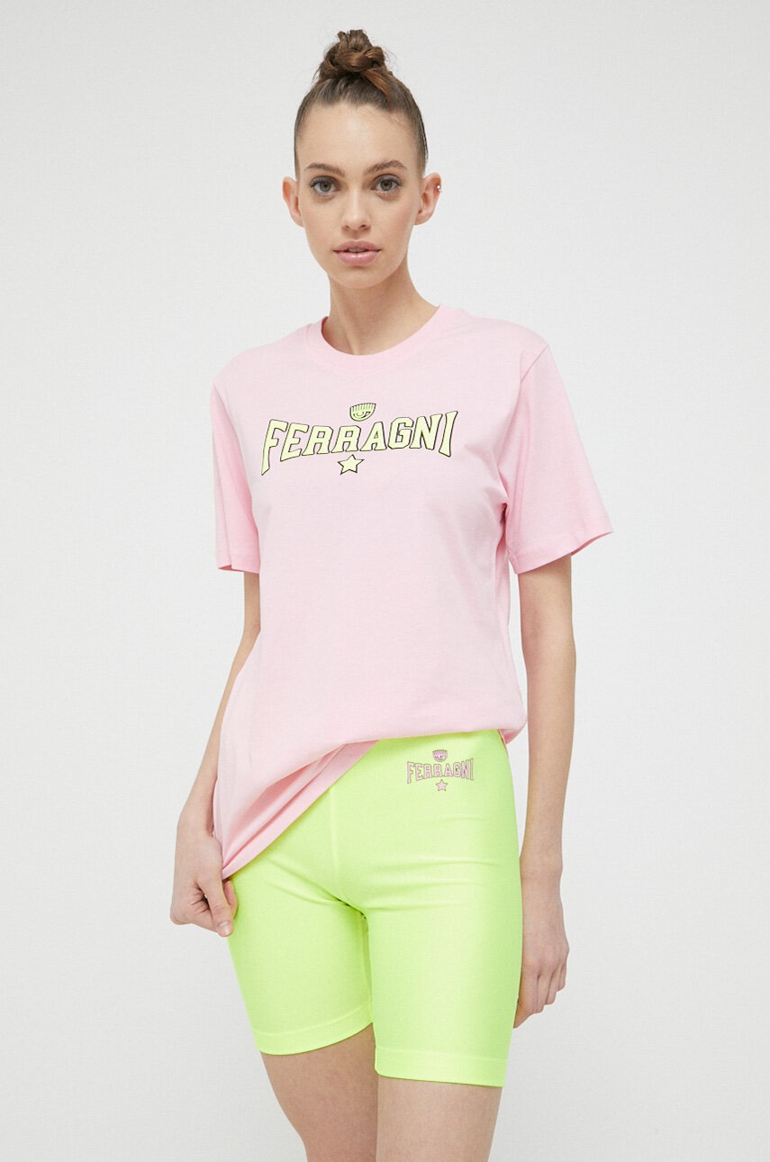 

Памучна тениска Chiara Ferragni Ferragni Print в розово, Розов