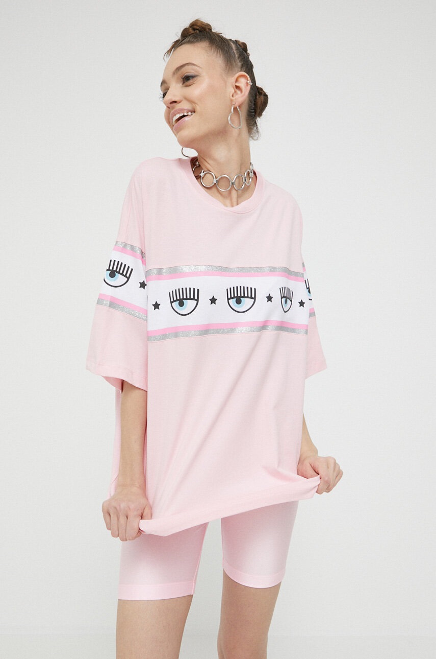 

Хлопковая футболка Chiara Ferragni Maxi Logomania цвет розовый