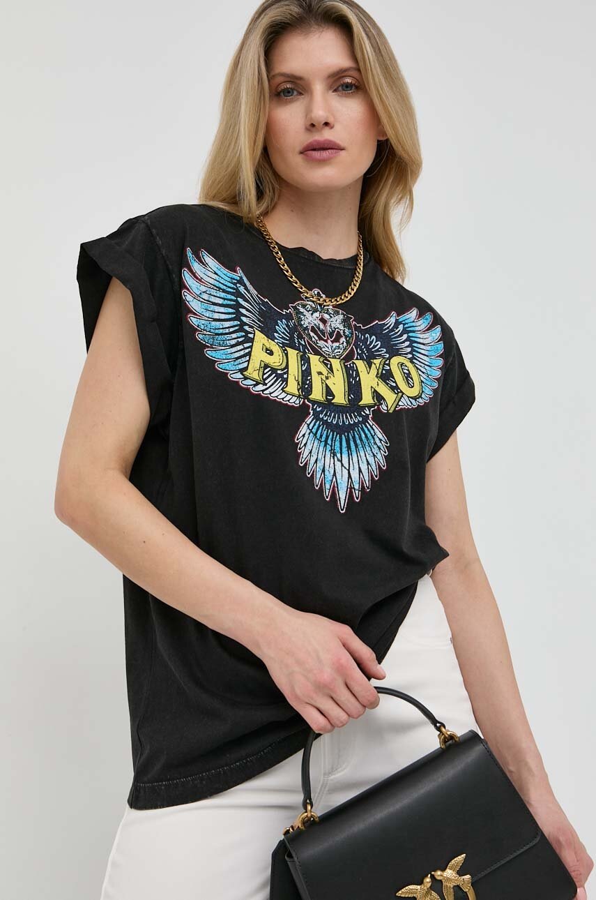 

Бавовняна футболка Pinko колір чорний
