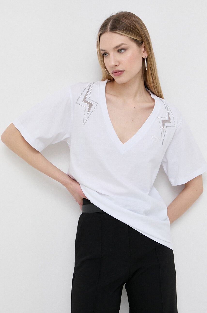 Bavlněné tričko Pinko bílá barva - bílá -  Hlavní materiál: 100 % Bavlna Aplikace: 100 % P
