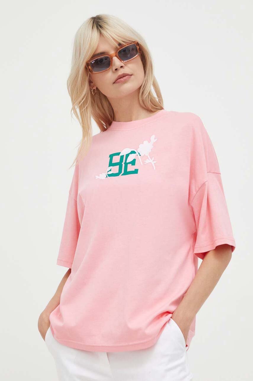 

Бавовняна футболка United Colors of Benetton колір рожевий