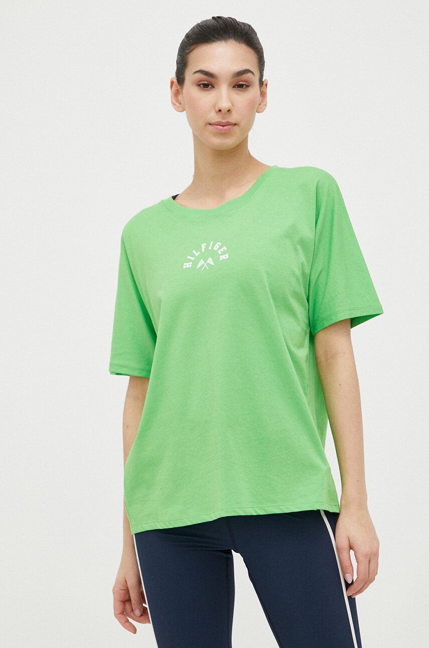 Levně Bavlněné tričko Tommy Hilfiger zelená barva