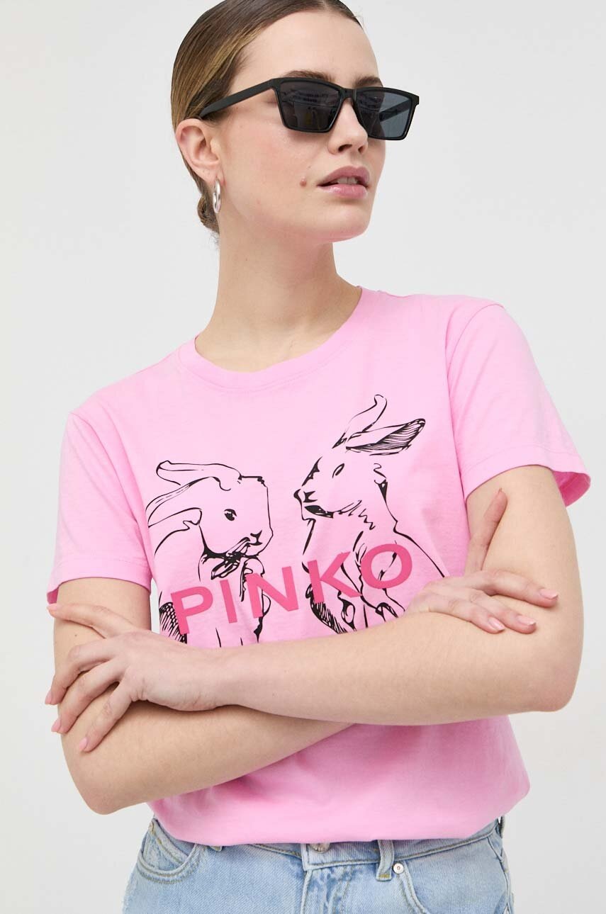 

Хлопковая футболка Pinko цвет розовый