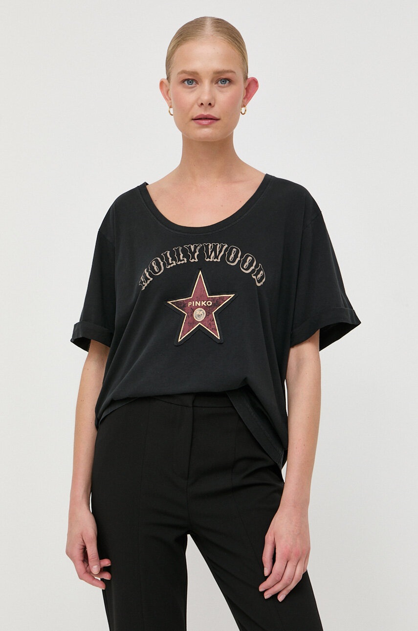 

Памучна тениска Pinko в черно, Черен