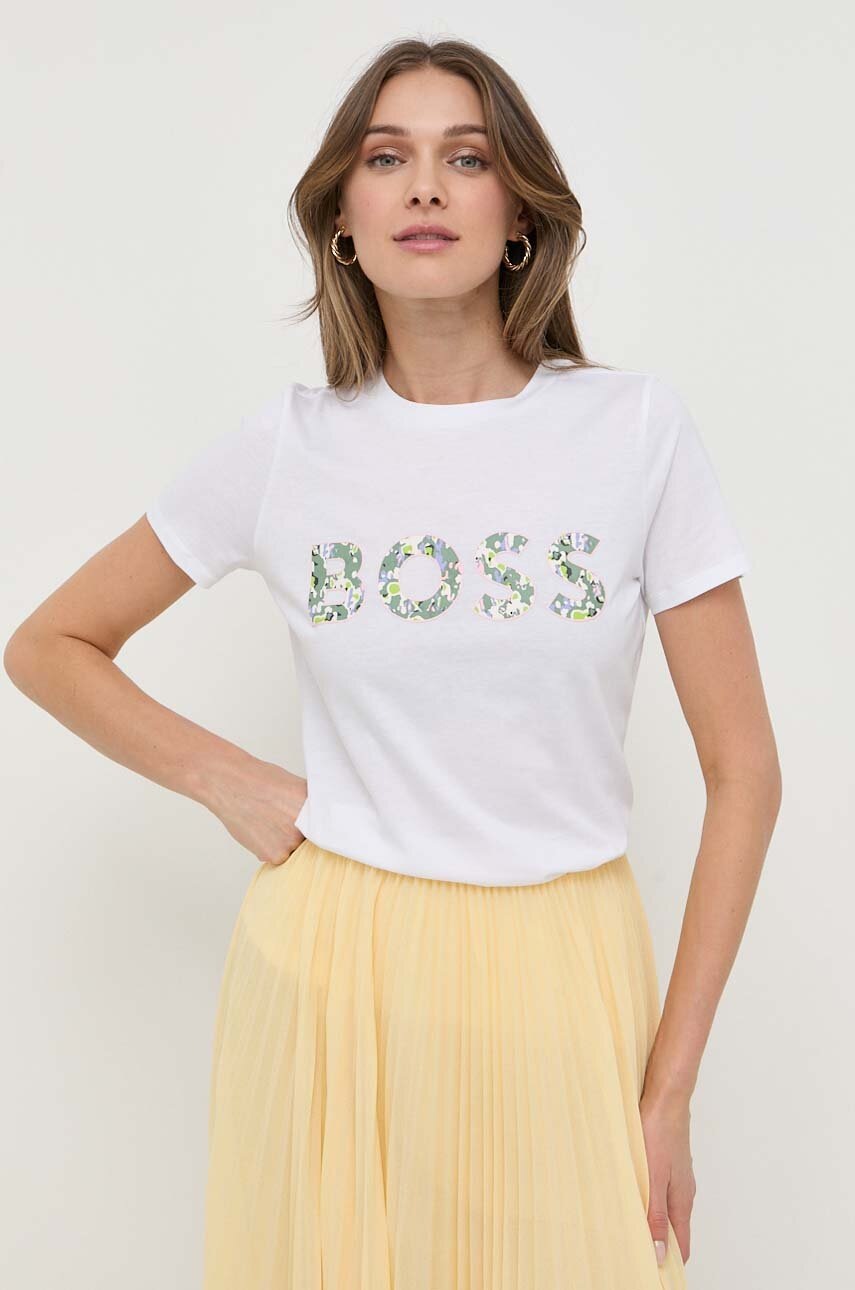 

Хлопковая футболка BOSS цвет белый