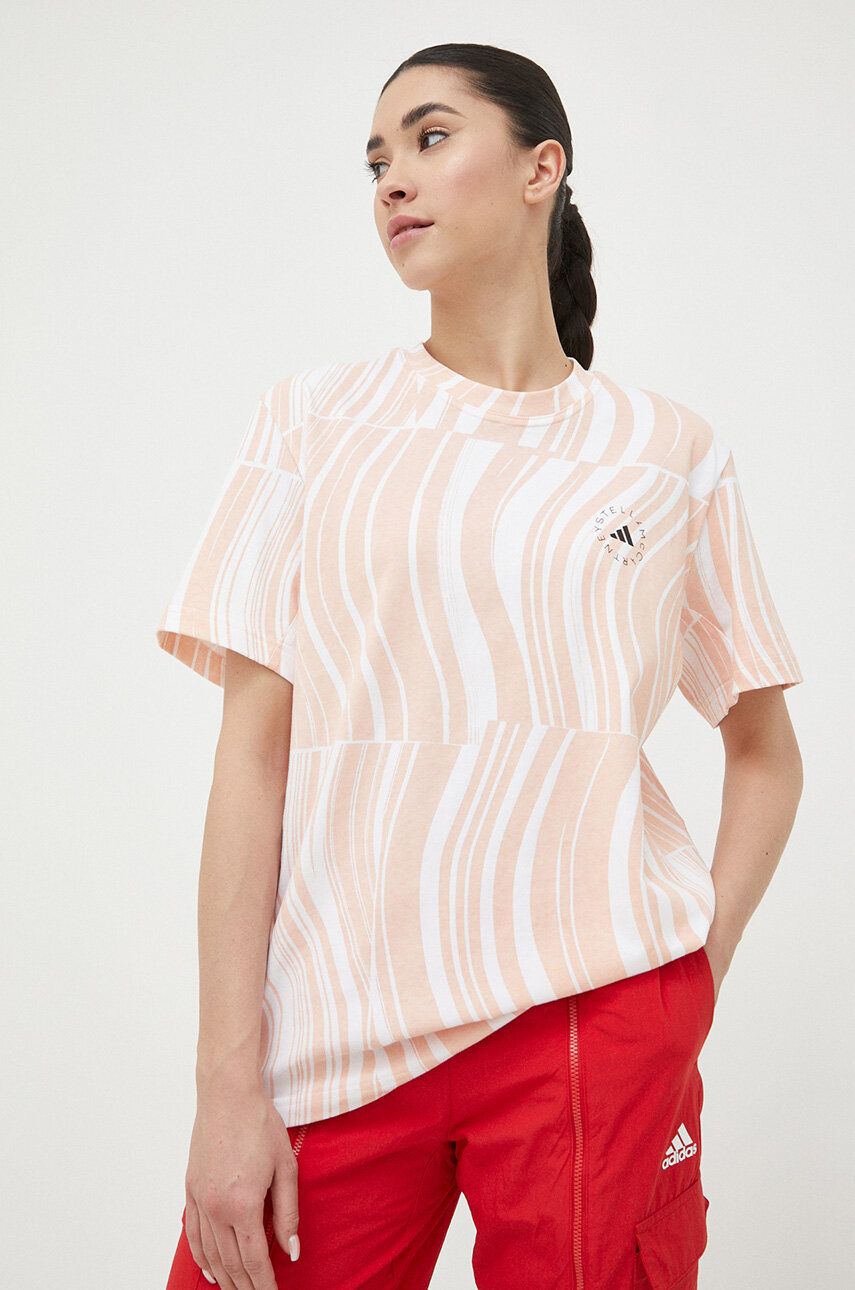 Levně Bavlněné tričko adidas by Stella McCartney oranžová barva