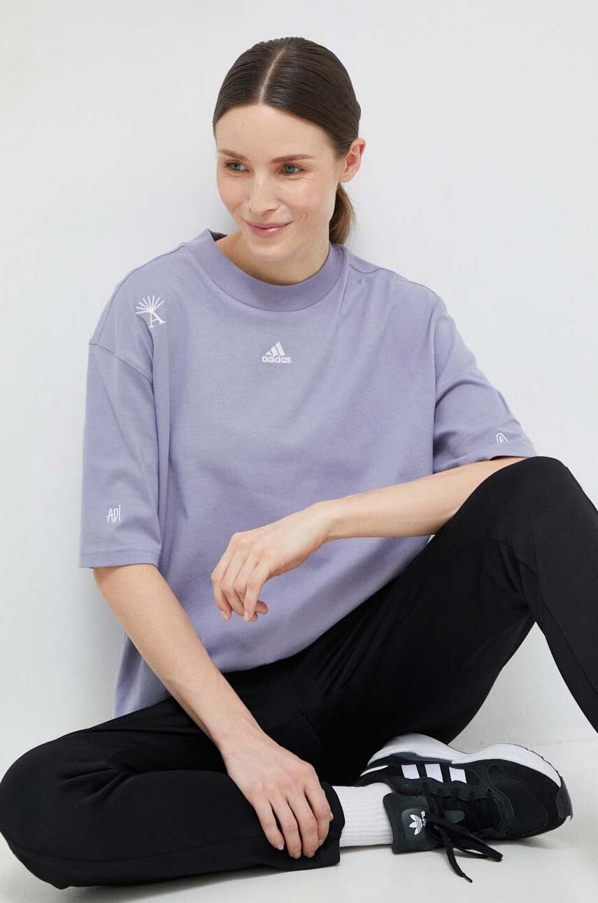 

Памучна тениска adidas в синьо, Син