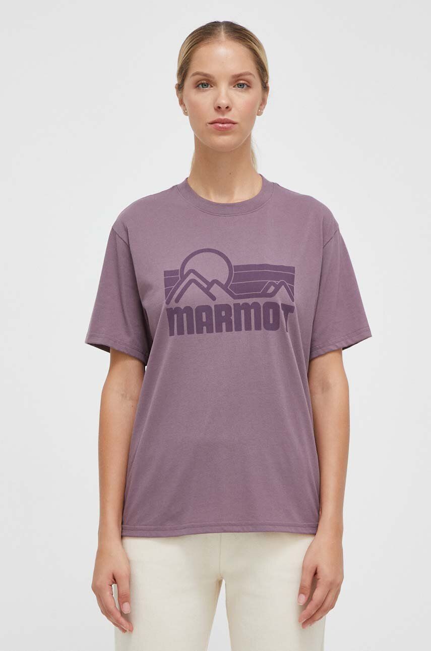 Tričko Marmot fialová barva - fialová - 60 % Bavlna