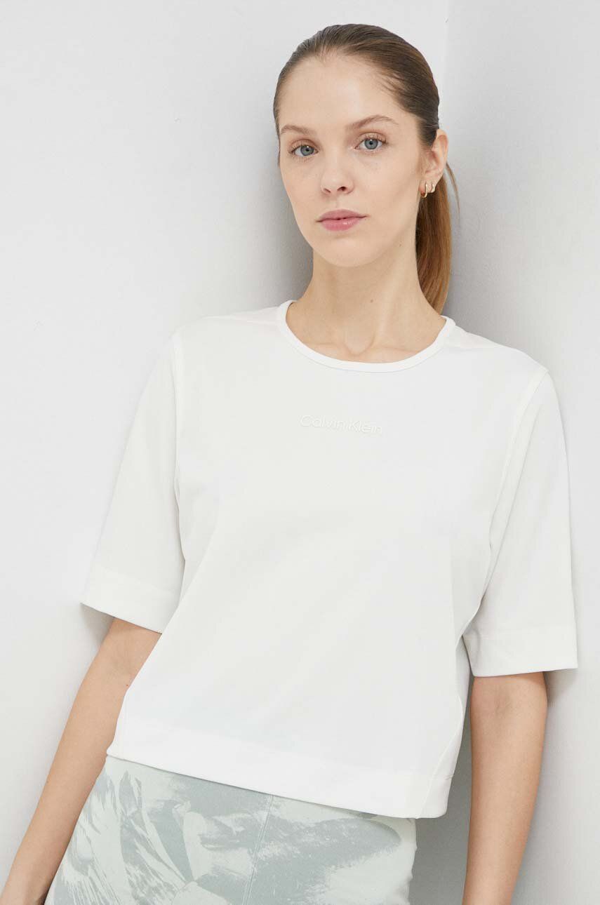 Levně Tréninkové tričko Calvin Klein Performance Essentials béžová barva