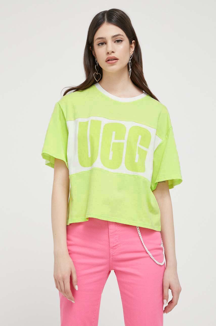 Bavlněné tričko UGG zelená barva