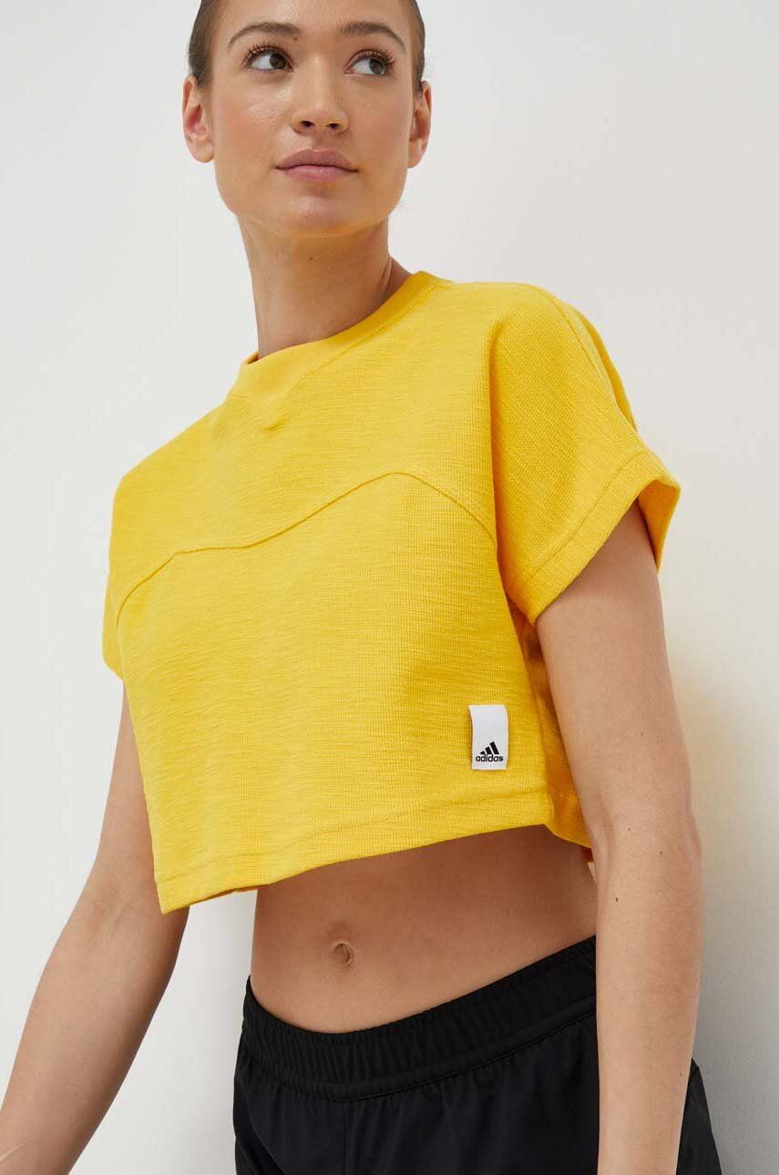 Bavlněné tričko adidas žlutá barva - žlutá -  100 % Bavlna