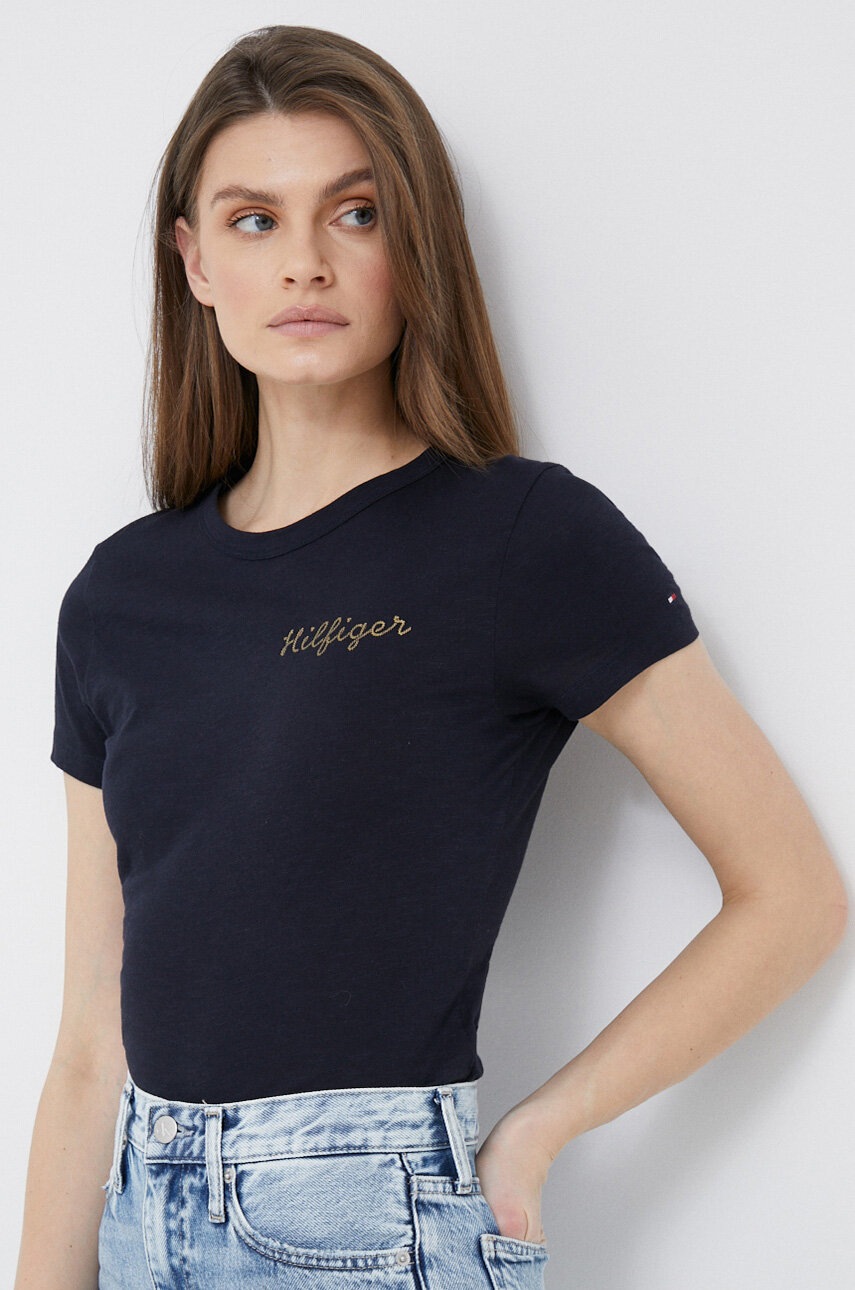 

Памучна тениска Tommy Hilfiger в тъмносиньо, Тъмносин