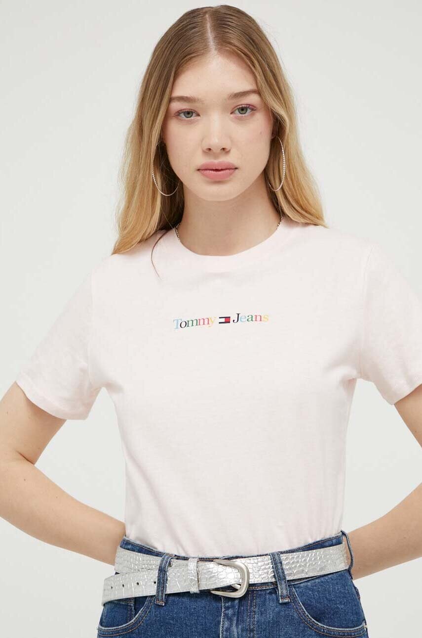 

Хлопковая футболка Tommy Jeans цвет розовый