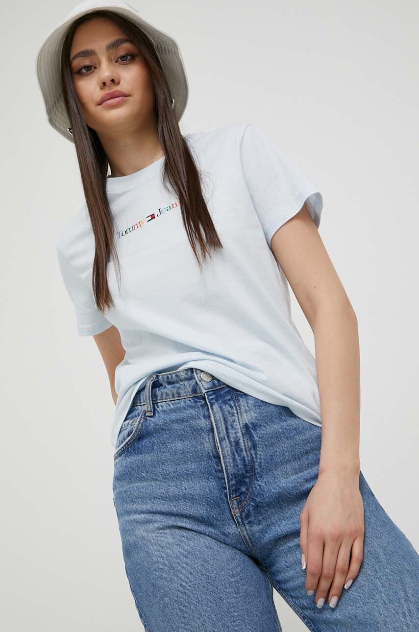 

Памучна тениска Tommy Jeans в синьо, Син