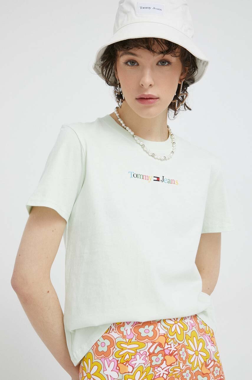 

Памучна тениска Tommy Jeans в зелено, Зелен