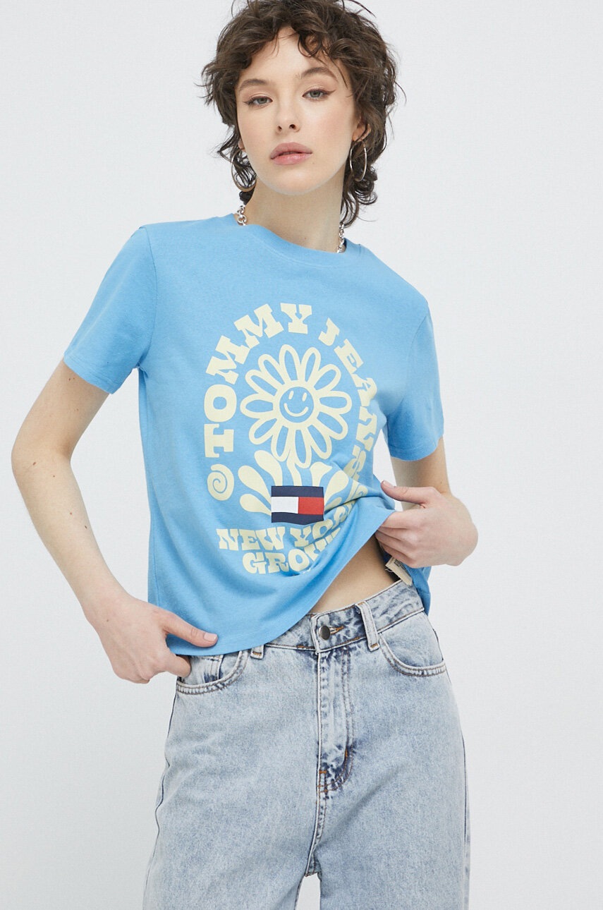 

Памучна тениска Tommy Jeans в синьо, Син
