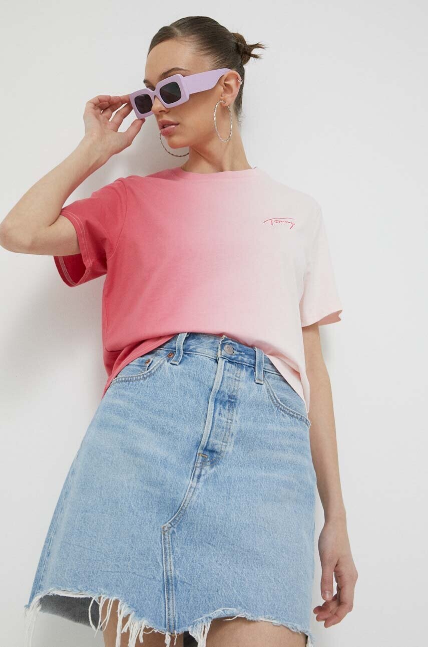 

Бавовняна футболка Tommy Jeans колір рожевий