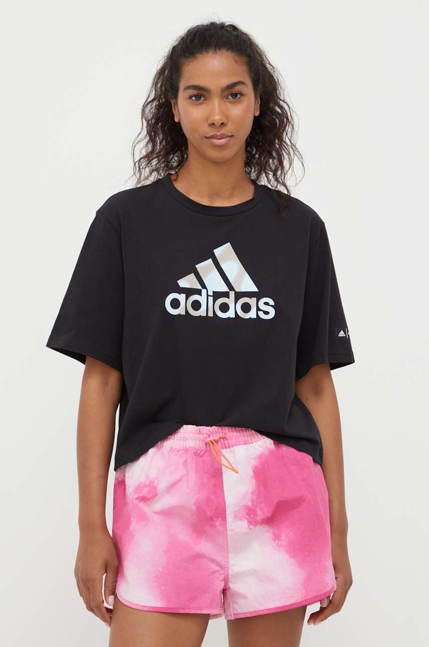 Levně Bavlněné tričko adidas Performance x MARIMEKKO černá barva