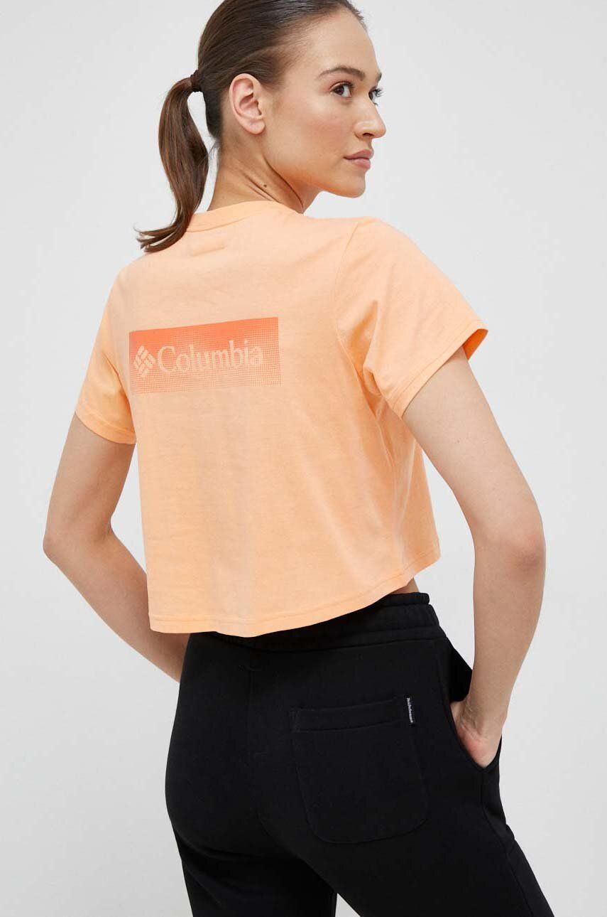 Bavlněné tričko Columbia oranžová barva - oranžová -  Hlavní materiál: 100 % Bavlna Stahov