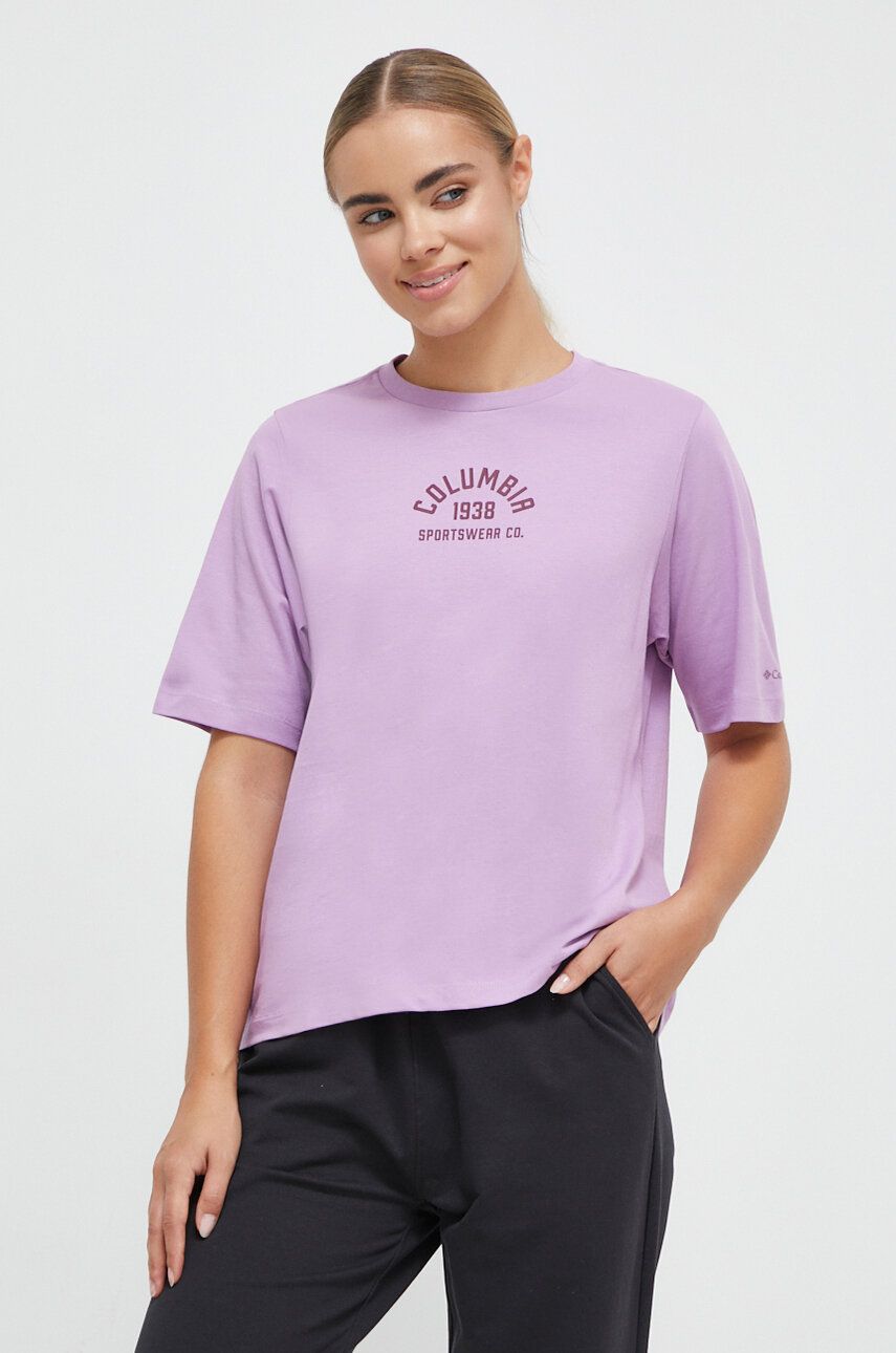 Bavlněné tričko Columbia fialová barva - fialová - Materiál č. 1: 100 % Bavlna Materiál č. 2: 9
