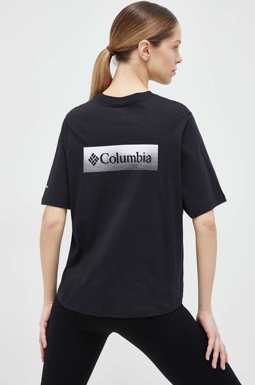 Tričko Columbia černá barva - černá - Materiál č. 1: 100 % Bavlna Materiál č. 2: 96 % Bavlna