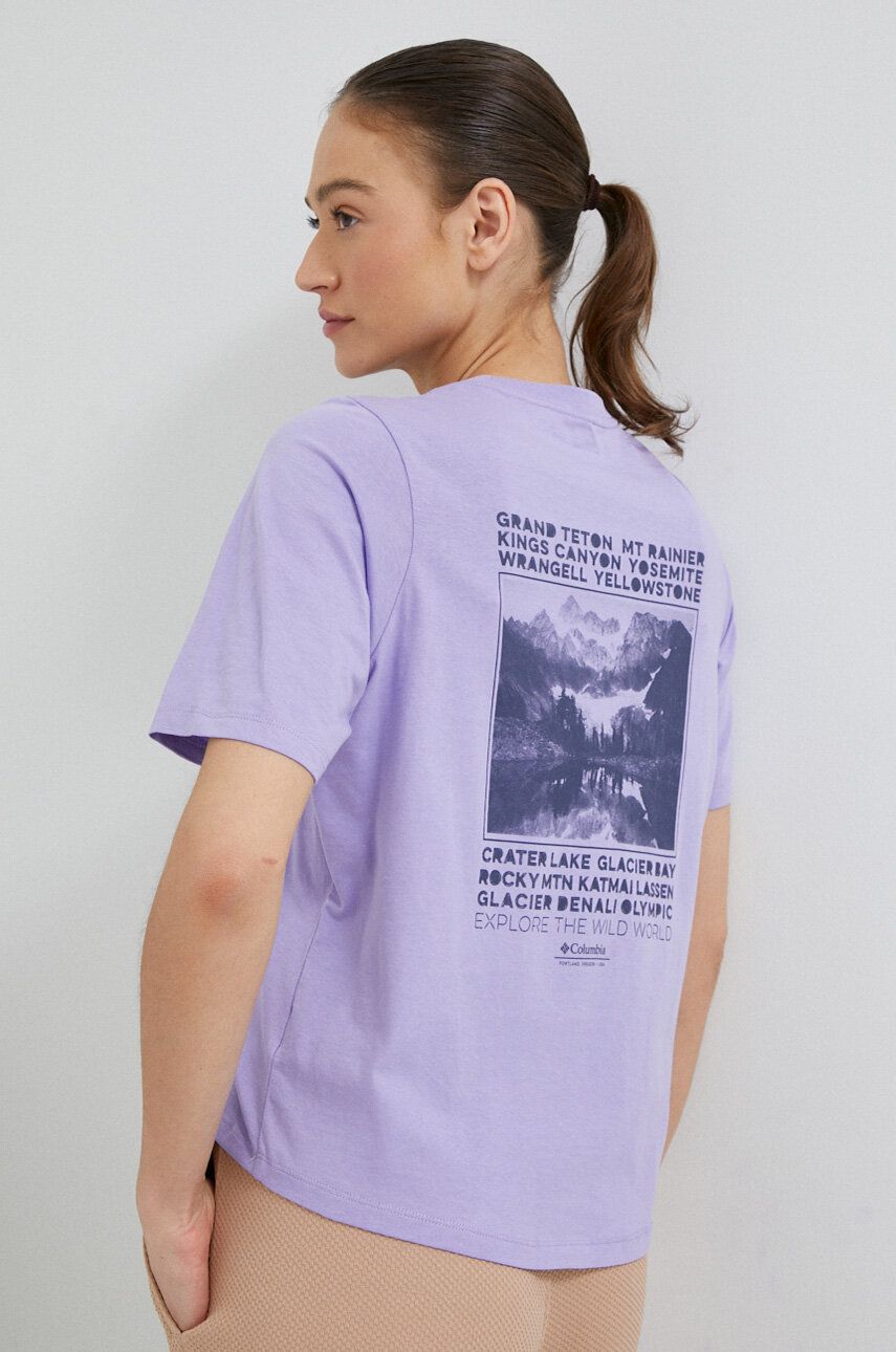 Levně Bavlněné tričko Columbia North Cascades fialová barva, 2036593
