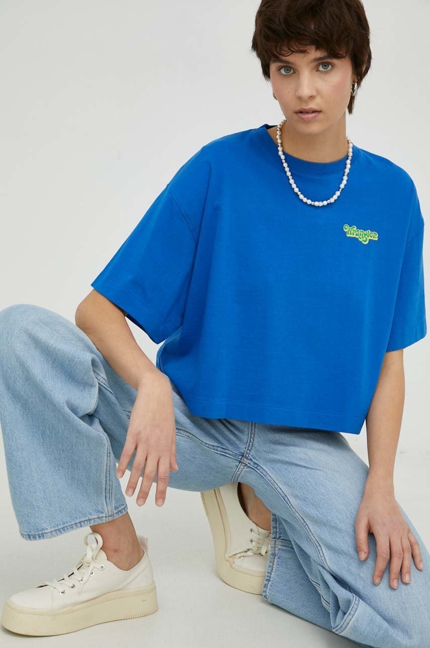 

Памучна тениска Wrangler в синьо, Син