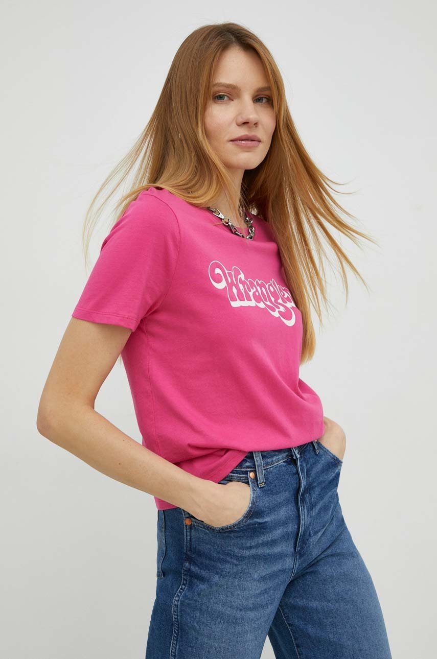 

Памучна тениска Wrangler в розово, Розов