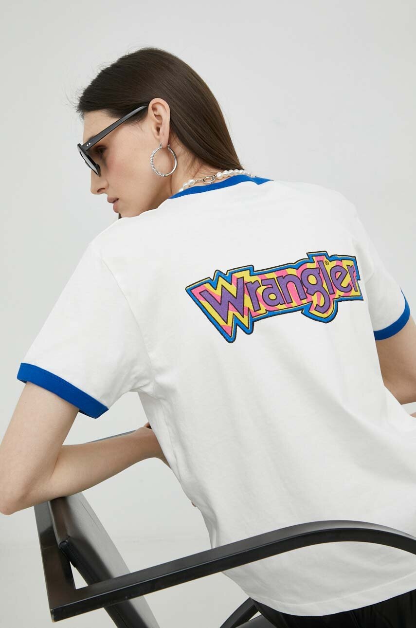 

Памучна тениска Wrangler в бяло, Бял