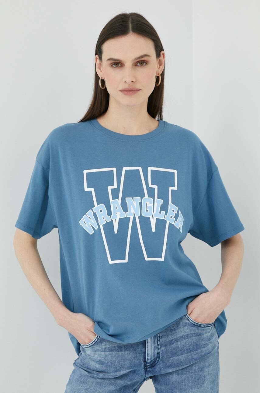 

Памучна тениска Wrangler в синьо, Син