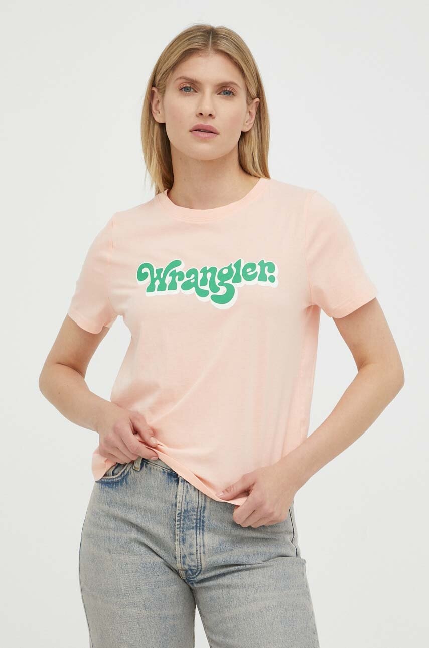 

Памучна тениска Wrangler в оранжево, Оранжев