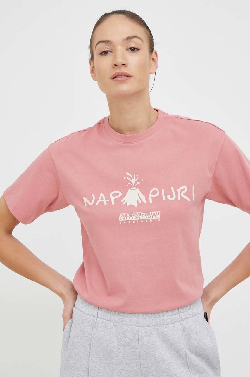 

Хлопковая футболка Napapijri цвет розовый