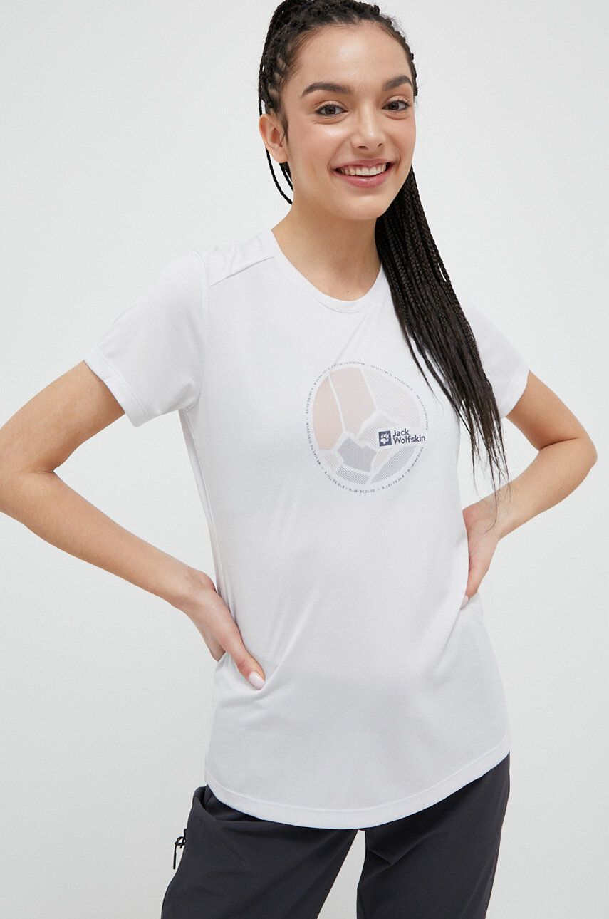 Sportovní tričko Jack Wolfskin Crosstrail Graphic bílá barva - bílá -  100 % Polyester