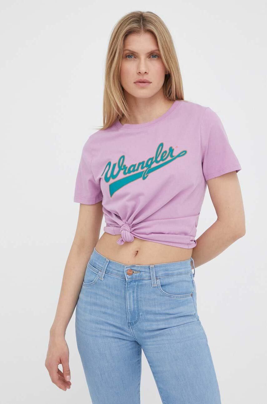 

Бавовняна футболка Wrangler колір фіолетовий