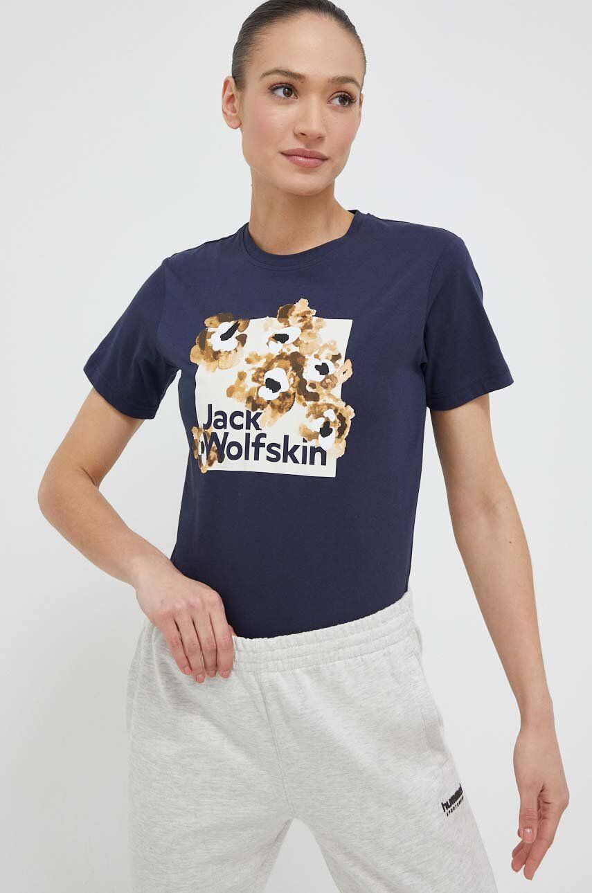 Bavlněné tričko Jack Wolfskin 10 tmavomodrá barva - námořnická modř -  100 % Bavlna
