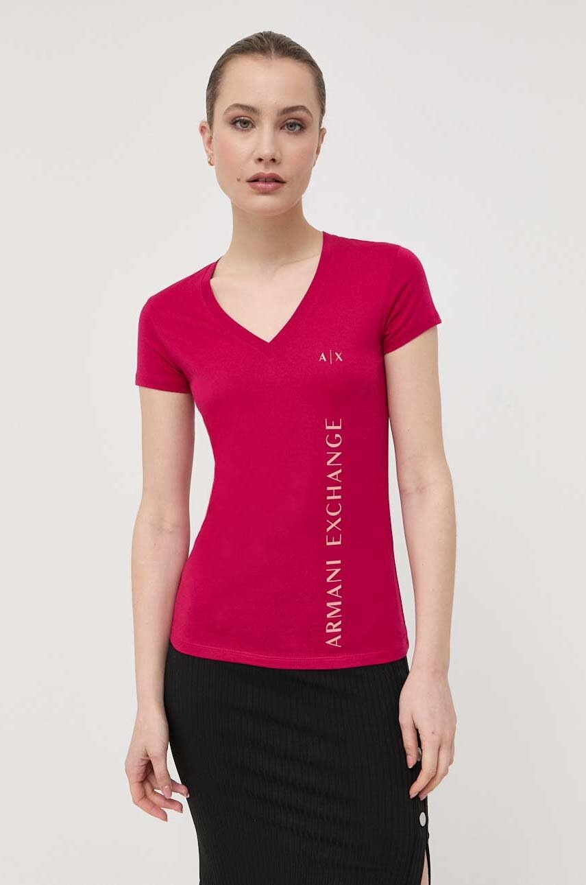 

Памучна тениска Armani Exchange в розово, Розов