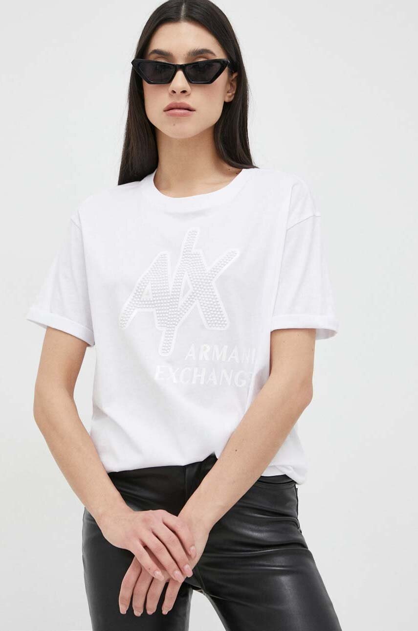 

Памучна тениска Armani Exchange в бяло, Бял