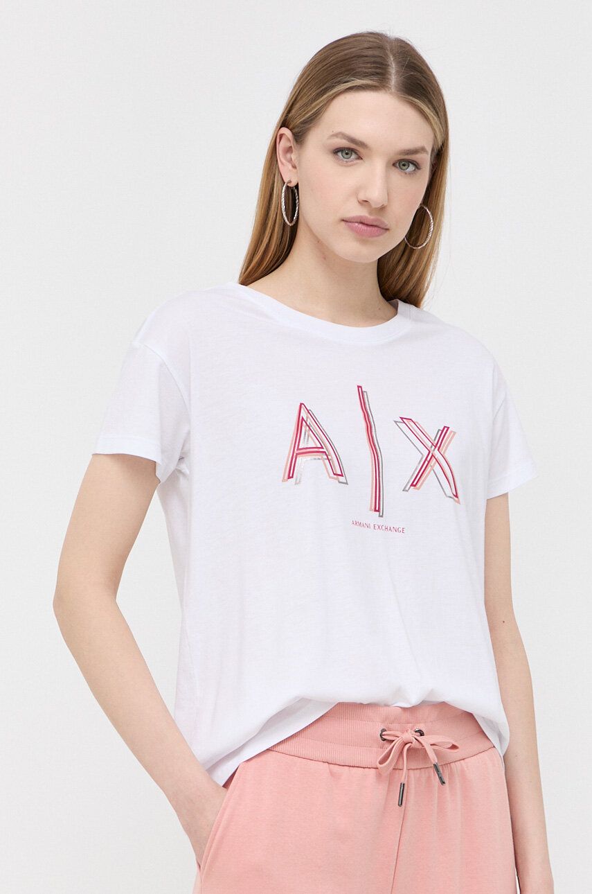 Armani Exchange tricou din bumbac culoarea alb alb