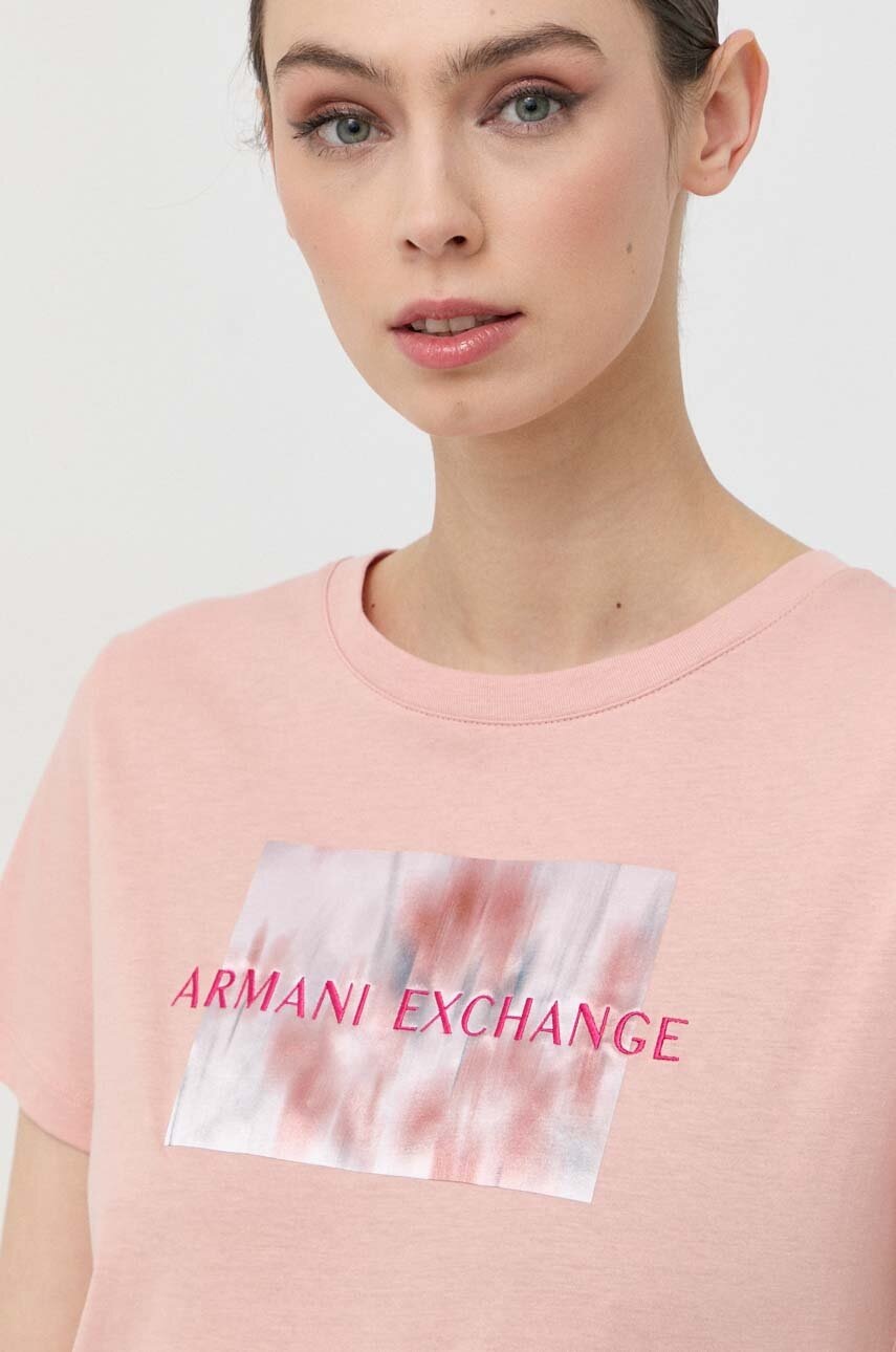 

Хлопковая футболка Armani Exchange цвет розовый