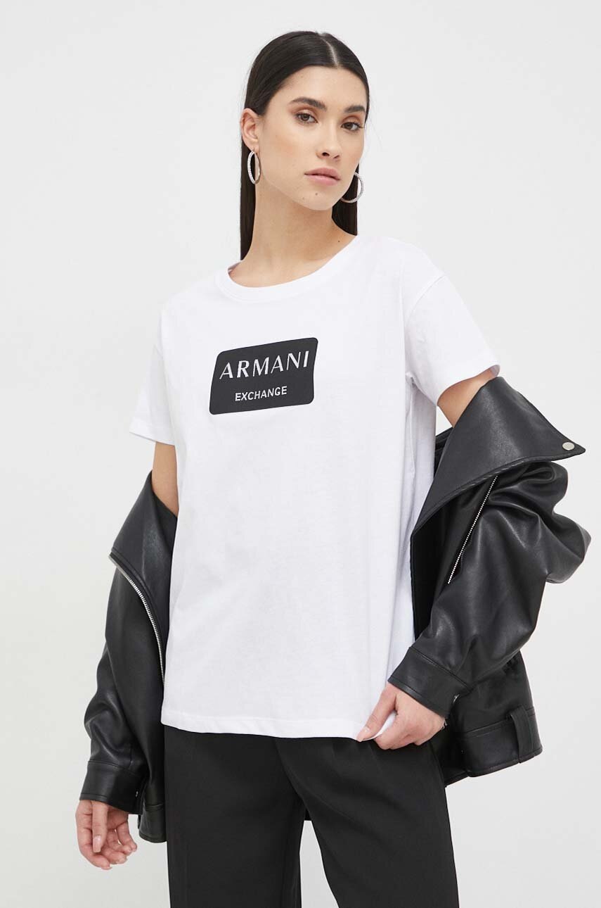 

Бавовняна футболка Armani Exchange колір білий